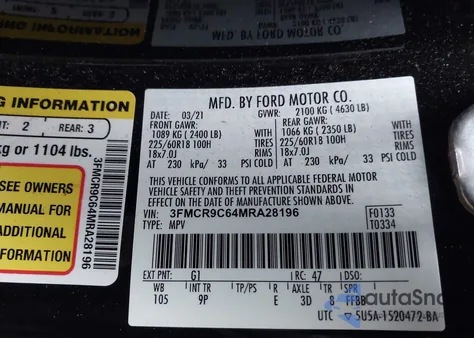 2021 Ford Bronco Sport Outer Banks from USA, damaged, VIN 3FMCR9C64MRA28196